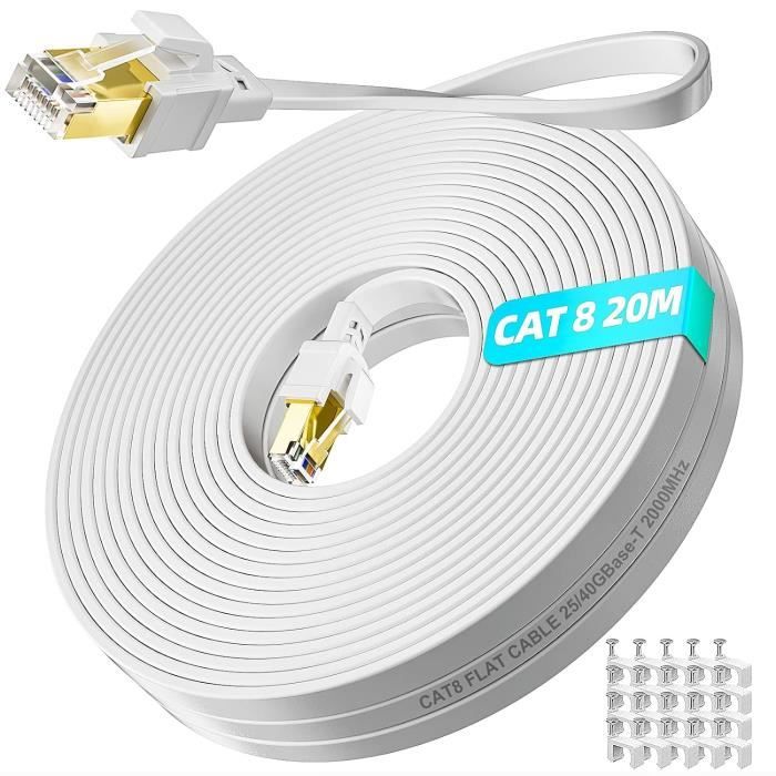 Cat8 Ethernet Flat Cable White - 20m